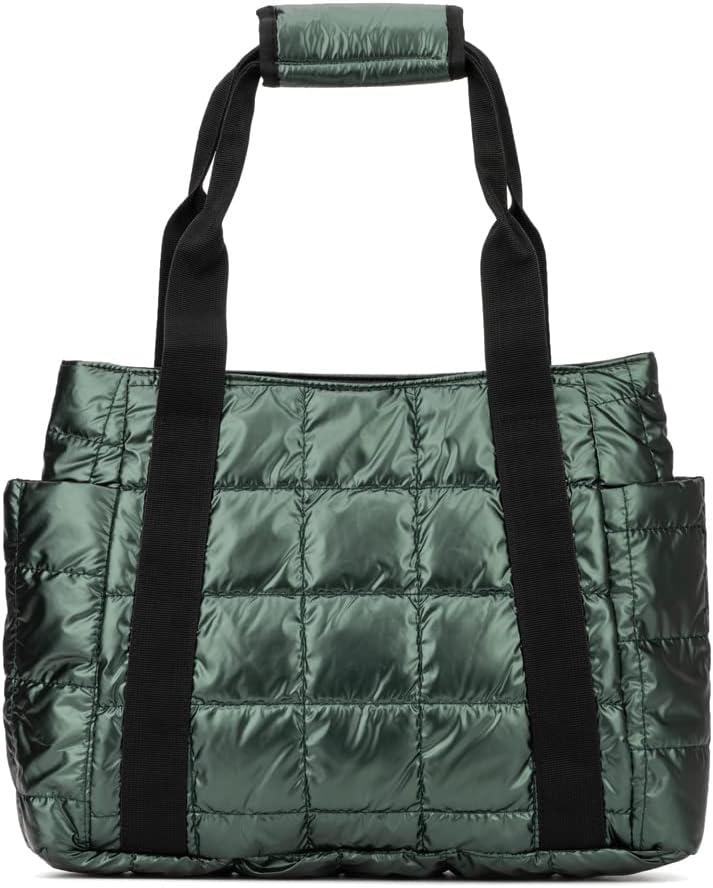 imageOlivia Miller Womens Fashion Sutton Quilted Padded Tote Bag Medium Weekender Casual Purse HandbagGreen