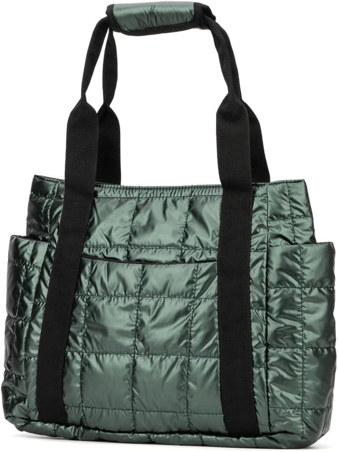 imageOlivia Miller Womens Fashion Sutton Quilted Padded Tote Bag Medium Weekender Casual Purse HandbagGreen