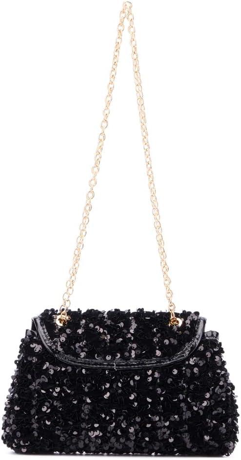 imageOlivia Miller Womens Fashion Zaria Sequin w Front Flap Evening Bag Wedding Prom Party Clutch Crossbody HandbagBlack
