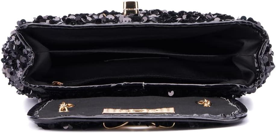 imageOlivia Miller Womens Fashion Zaria Sequin w Front Flap Evening Bag Wedding Prom Party Clutch Crossbody HandbagBlack