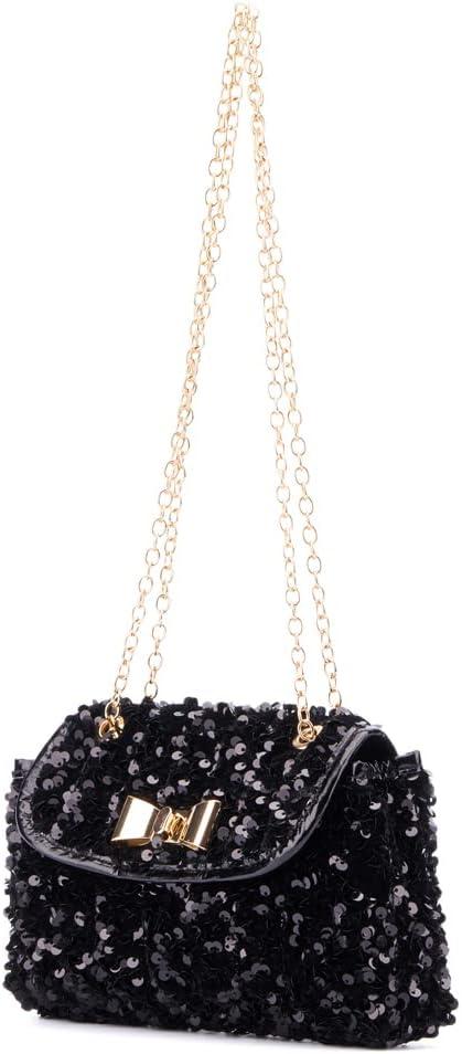 imageOlivia Miller Womens Fashion Zaria Sequin w Front Flap Evening Bag Wedding Prom Party Clutch Crossbody HandbagBlack