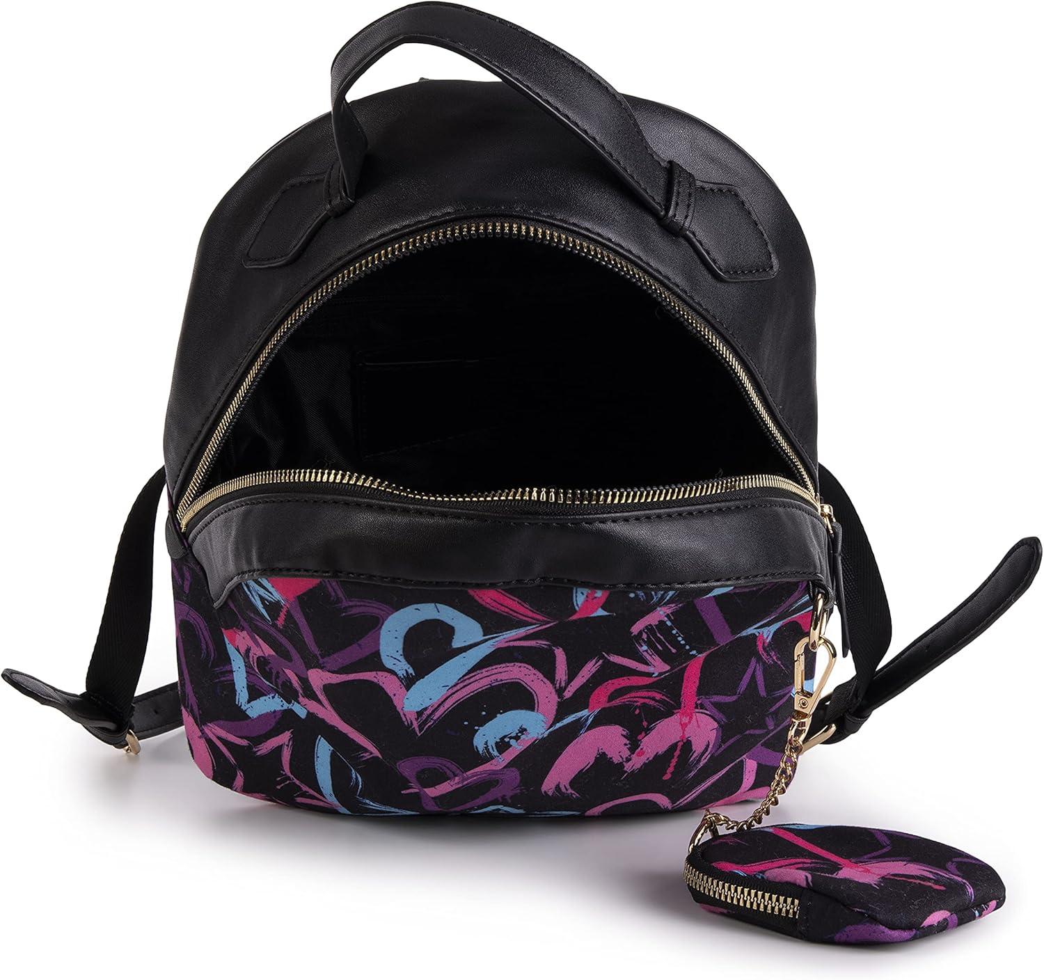 imageOlivia Miller Womens Lightweight Mini Casual Adjustable Black Backpack w Coin Pouch n Cute Printed Hearts Ladies Shoulder Bag Daypack Travel w Zipper