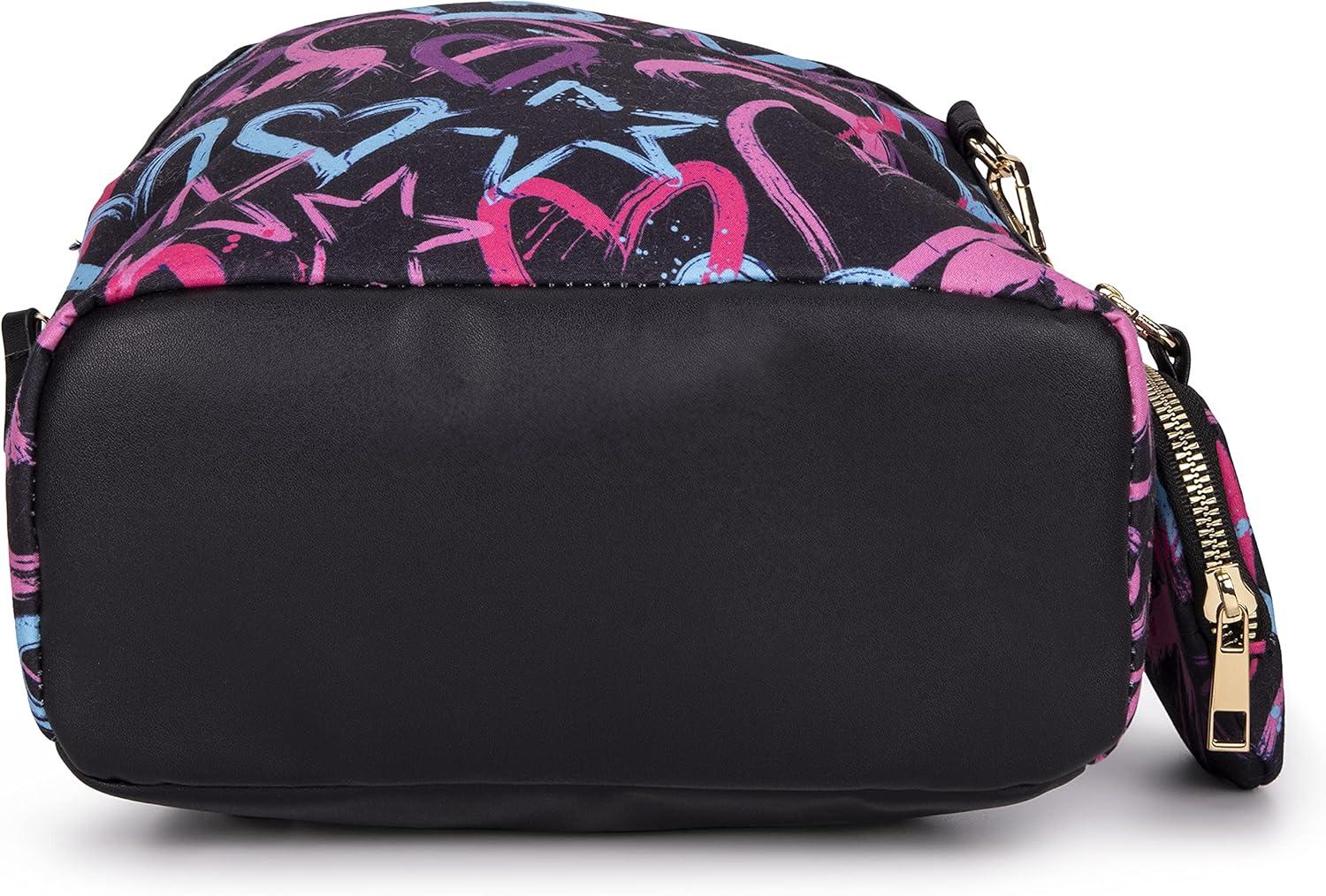 imageOlivia Miller Womens Lightweight Mini Casual Adjustable Black Backpack w Coin Pouch n Cute Printed Hearts Ladies Shoulder Bag Daypack Travel w Zipper