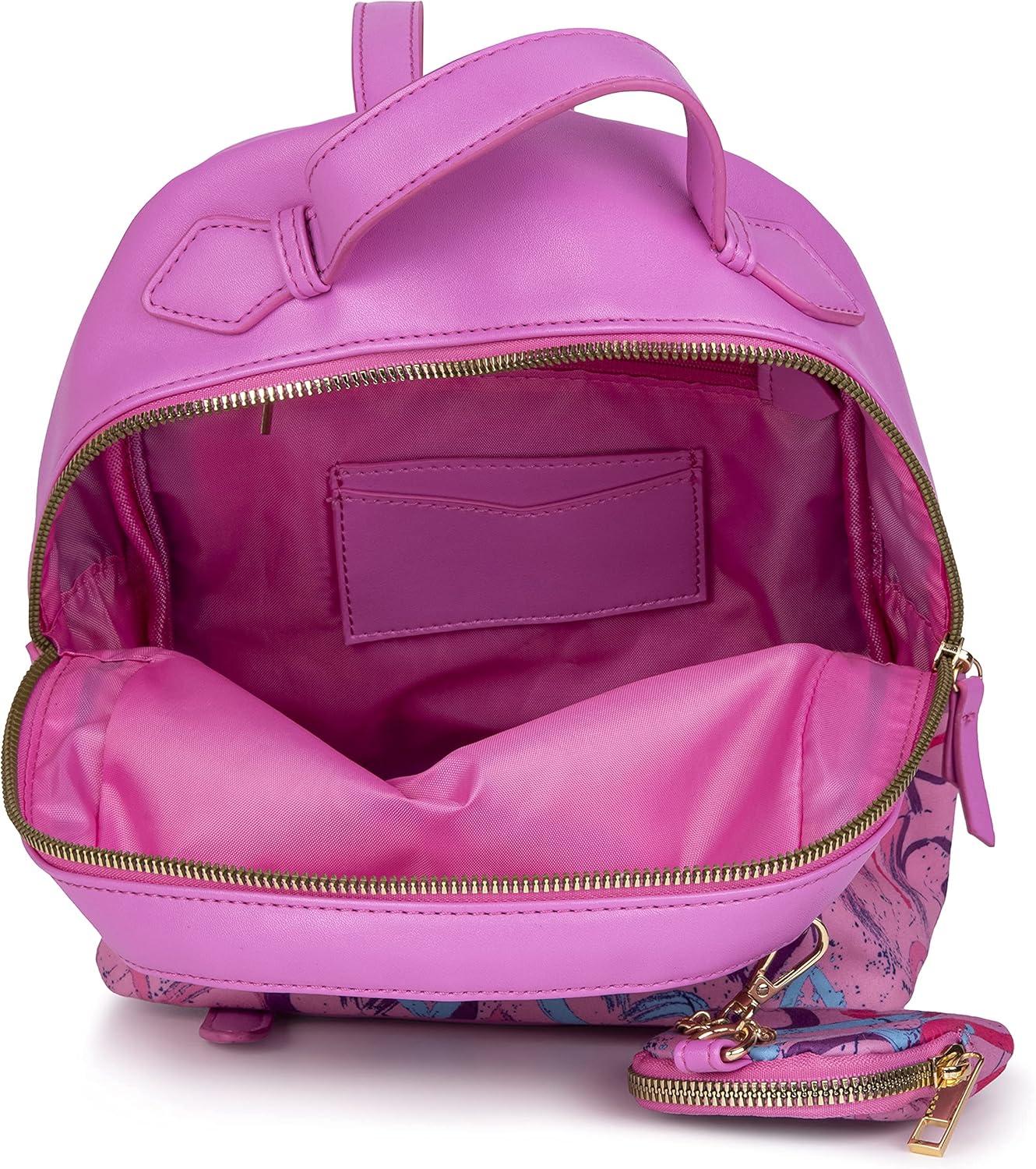 imageOlivia Miller Womens Lightweight Mini Casual Adjustable Pink Backpack w Coin Pouch n Cute Printed Hearts Ladies Shoulder Bag Daypack Travel w Zipper