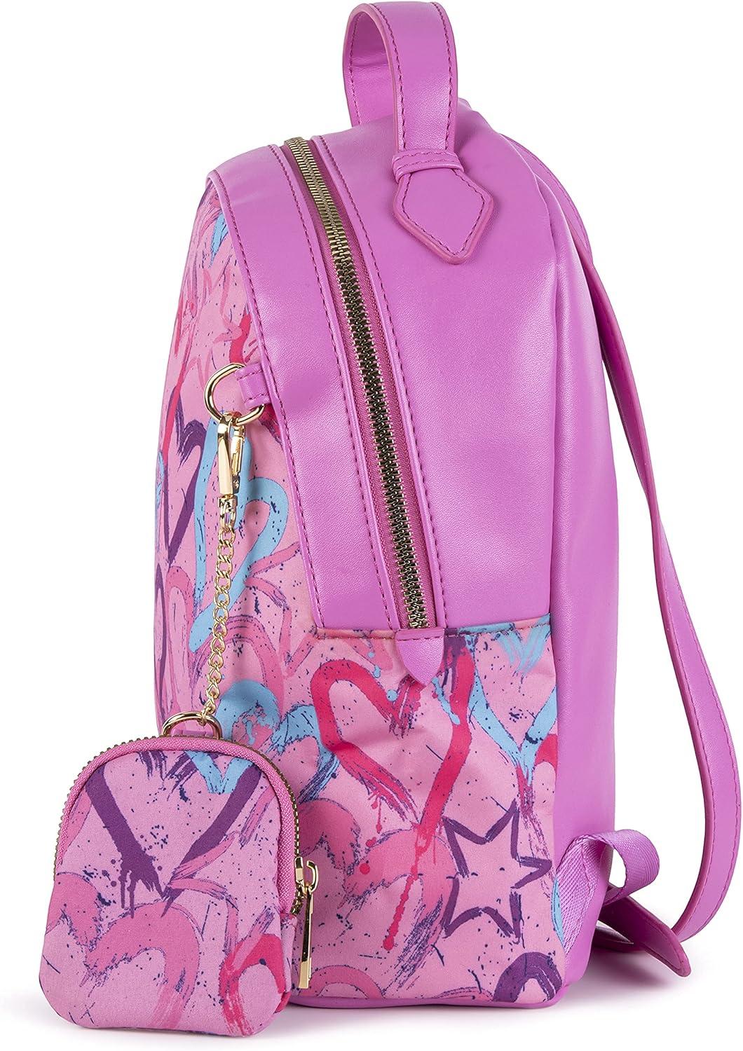 imageOlivia Miller Womens Lightweight Mini Casual Adjustable Pink Backpack w Coin Pouch n Cute Printed Hearts Ladies Shoulder Bag Daypack Travel w Zipper
