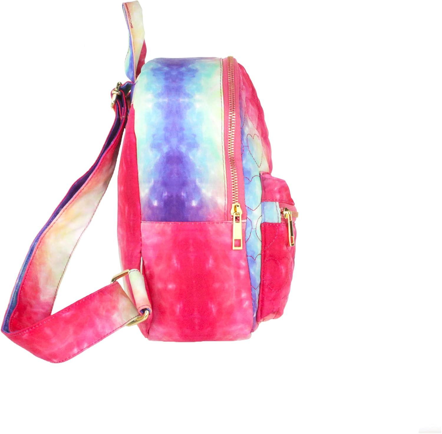 imageOlivia Miller Womens Quilted Heart Ombre Rainbow Tie Dye Front Pocket Backpack