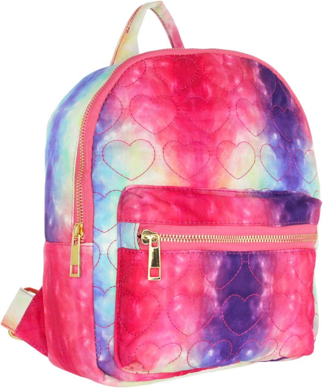imageOlivia Miller Womens Quilted Heart Ombre Rainbow Tie Dye Front Pocket Backpack