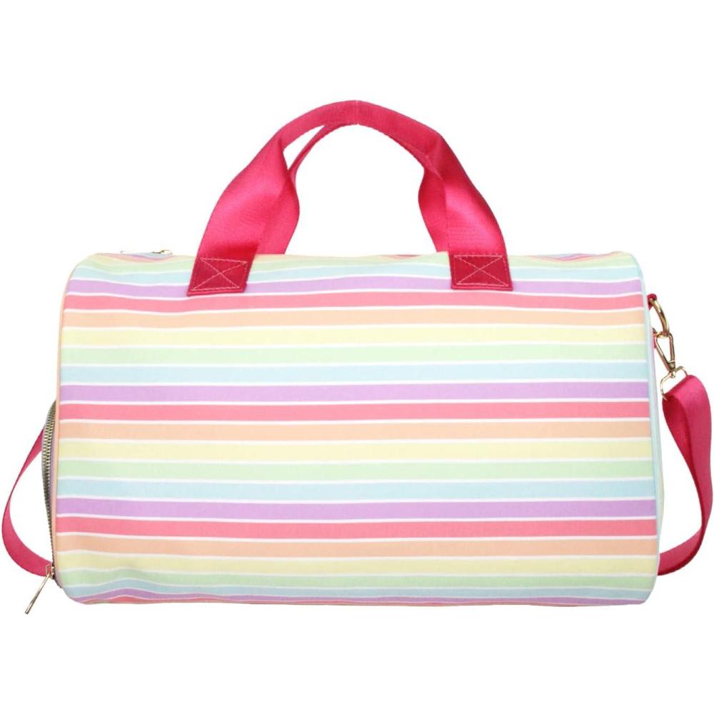 imageOlivia Miller Girls Duffel Bag Overnight Cute Pink Rainbow Multicolor Stripe Mini Shoulder Bag for Kids Travel CarryOn Weekender Overnight Weekend Bag for Little Girls Teens Gym Teenage Sport Gift
