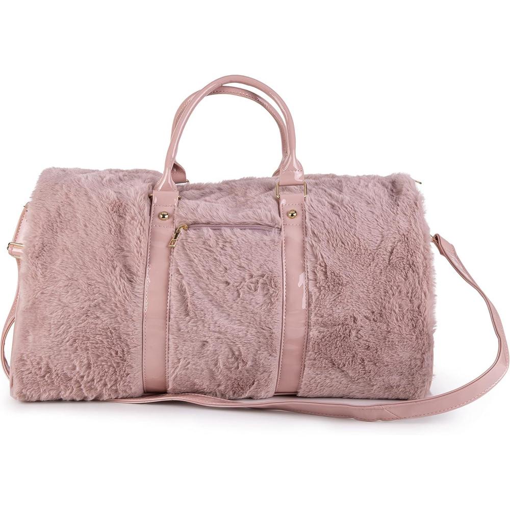 imageOlivia Miller Womens Duffel Bag Faux Fur ampamp Fabric Overnight Cute Blush Pink Shoulder Duffle Bag for Ladies Travel CarryOn Weekender Getaway Weekend Tote for Woman Teens Gym Teenage Sport Gift