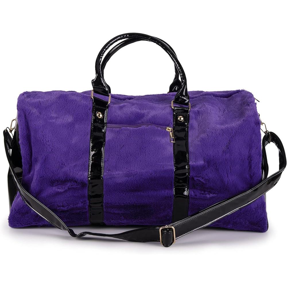 imageOlivia Miller Womens Duffel Bag Faux Fur ampamp Fabric Overnight Cute Royal Purple Shoulder Duffle Bag for Ladies Travel CarryOn Weekender Getaway Weekend Tote for Woman Teens Gym Teenage Sport Gift