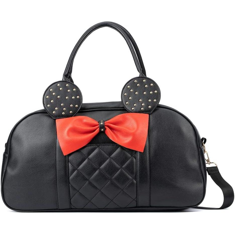 imageOlivia Miller Womens Duffel Bag Kuma Black Red Bow w Faux PU Leather Mouse Ears Shoulder Duffle Bag for Ladies Travel CarryOn Weekender Getaway Weekend Tote for Woman Teens Gym Teenage Sport Gift