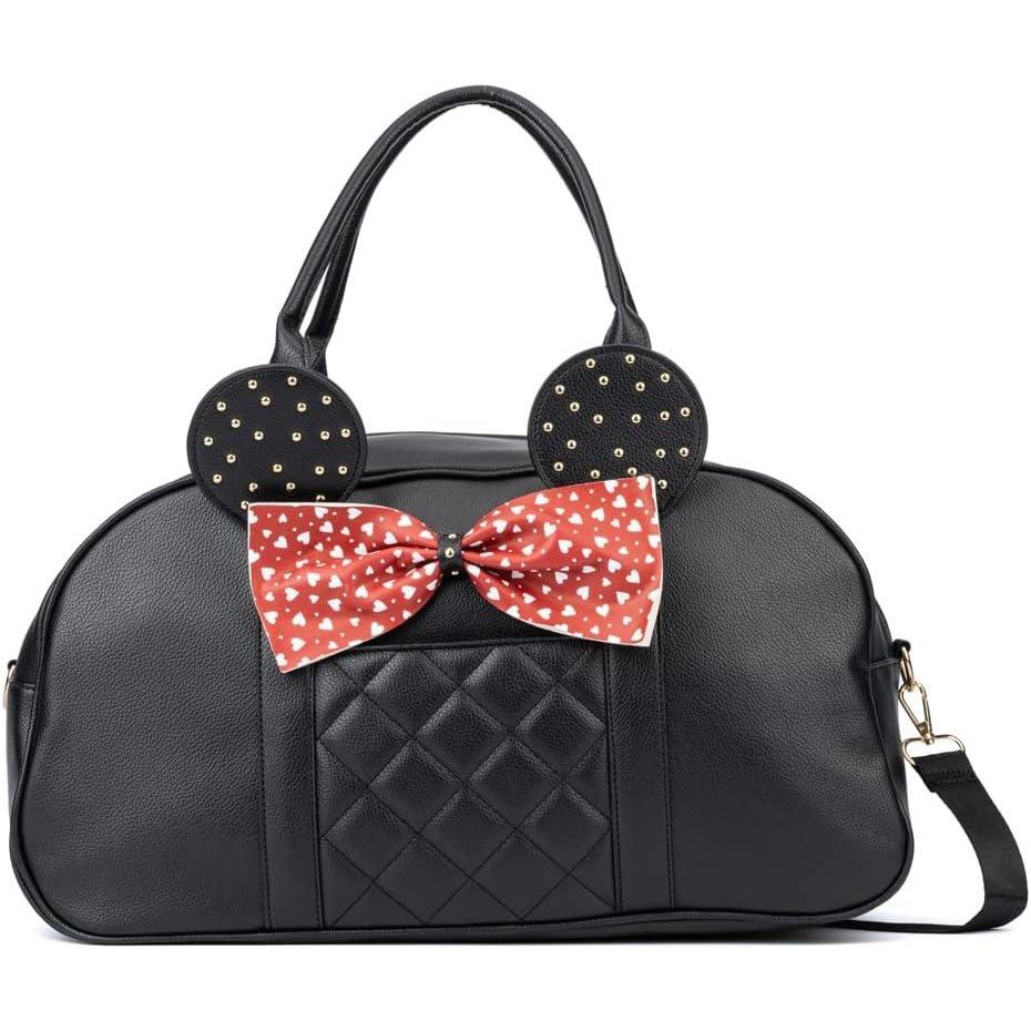 imageOlivia Miller Womens Duffel Bag Kuma Black White Polka Dots Bow w Faux PU Leather Mouse Ears Shoulder Duffle Bag for Ladies Travel CarryOn Weekender Getaway Weekend Tote for Woman Teens Gym Teenage Sport Gift