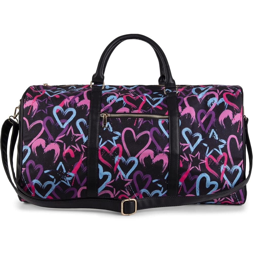 imageOlivia Miller Womens Duffel Bag PU Faux Leather ampamp Fabric Overnight Cute Black Hearts Shoulder Duffle Bag for Ladies Travel CarryOn Weekender Getaway Weekend Tote Woman Gym Sport Gift