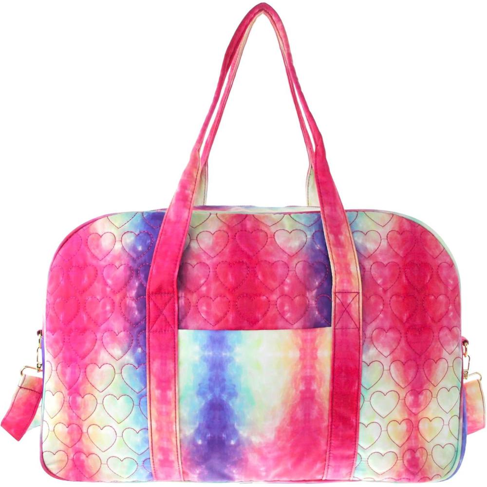 imageOlivia Miller Womens Duffel Bag Quilted Heart Rainbow Tie Dye Overnight Cute Shoulder Duffle Bag for Ladies Travel CarryOn Weekender Getaway Weekend Tote for Woman Teens Gym Teenage Sport Gift