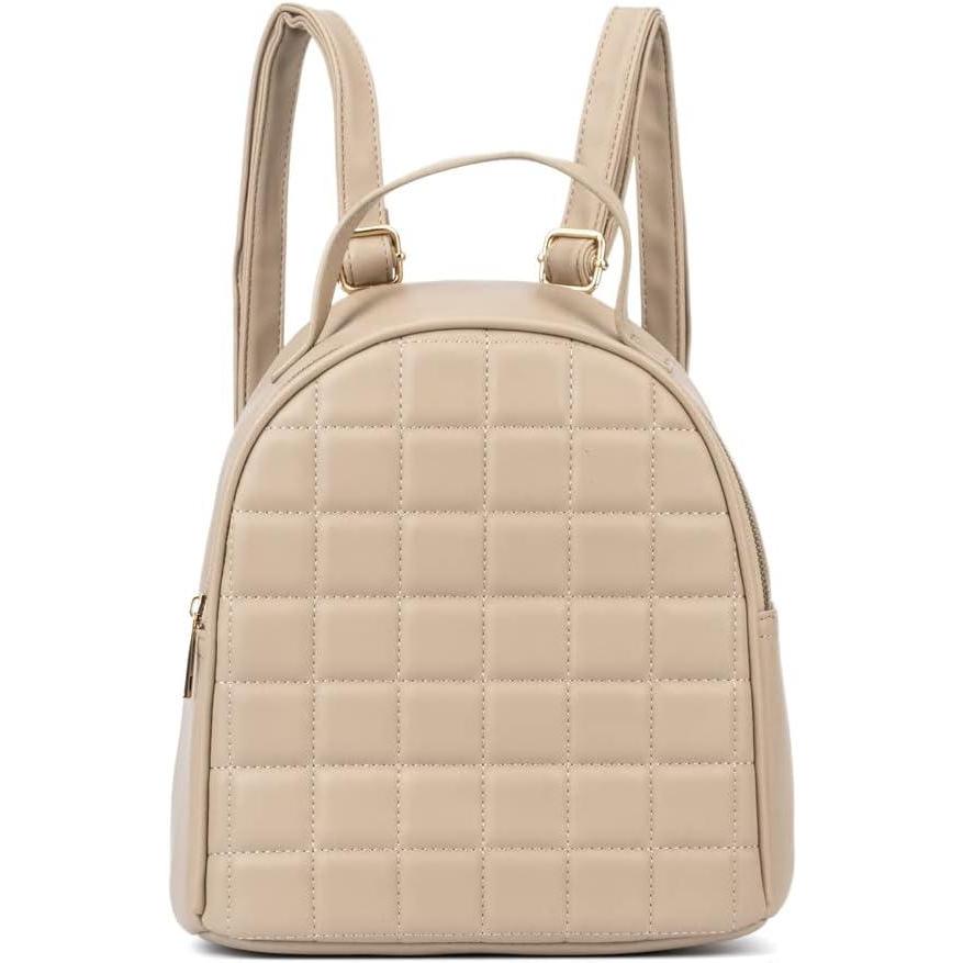 imageOlivia Miller Womens Fashion Belinda Beige Quilted Faux PU Leather Small Backpack Casual Shoulder Bag Ladies Daypack Travel w Zipper
