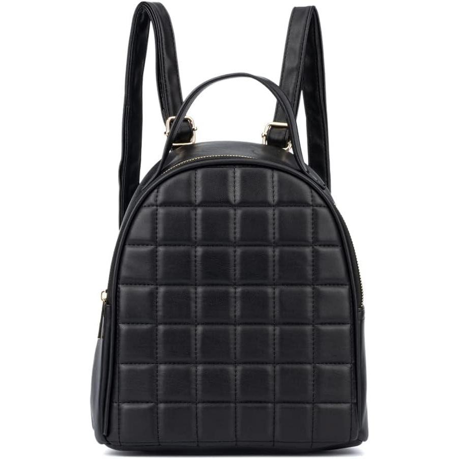 imageOlivia Miller Womens Fashion Belinda Black Quilted Faux PU Leather Small Backpack Casual Shoulder Bag Ladies Daypack Travel w Zipper