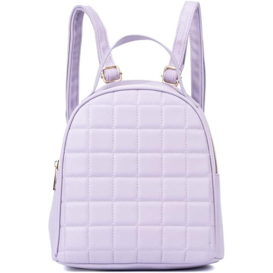imageOlivia Miller Womens Fashion Belinda Lavender Quilted Faux PU Leather Small Backpack Casual Shoulder Bag Ladies Daypack Travel w Zipper