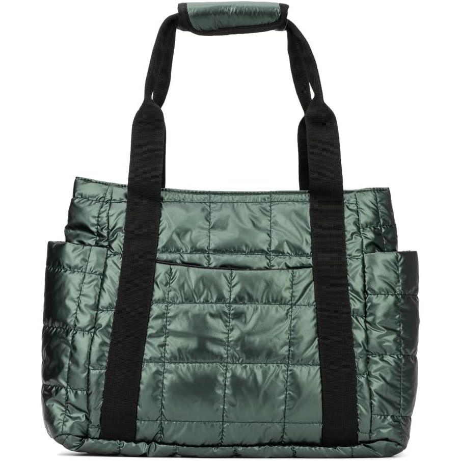 imageOlivia Miller Womens Fashion Sutton Quilted Padded Tote Bag Medium Weekender Casual Purse HandbagGreen
