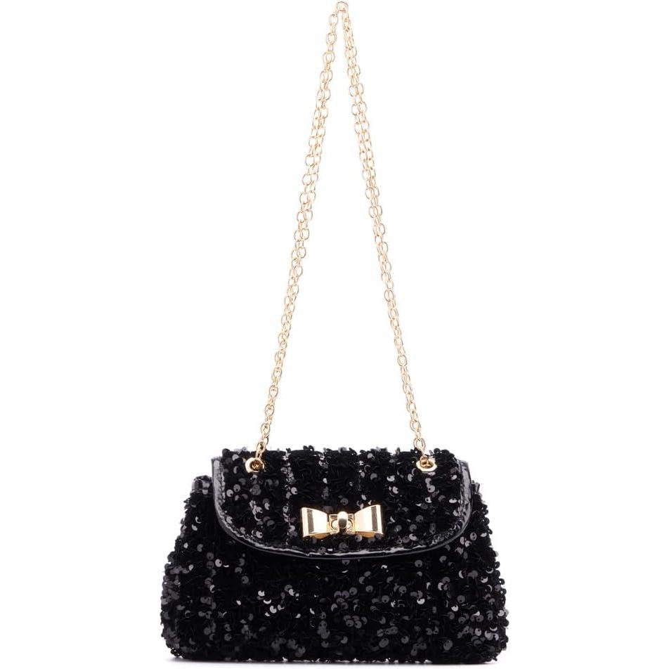 imageOlivia Miller Womens Fashion Zaria Sequin w Front Flap Evening Bag Wedding Prom Party Clutch Crossbody HandbagBlack