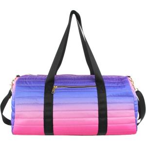 Olivia Miller Girl’s Duffel Bag, Ombre Pink Purple Multicolor Quilted Overnight Cute Mini Small Shoulder Bag For Kids, Travel Carry-On Weekender Weekend Bags for Little Girls Teens Gym Sports Gift