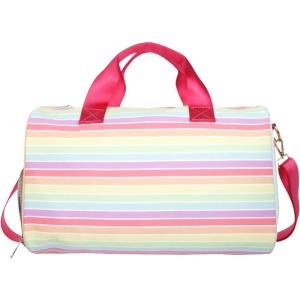 Olivia Miller Girl’s Duffel Bag, Overnight Cute Pink Rainbow Multicolor Stripe Mini Shoulder Bag for Kids, Travel Carry-On Weekender Overnight Weekend Bag for Little Girls Teens Gym Teenage Sport Gift
