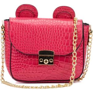 Olivia Miller Girl’s Fashion Kelly Pink Mini Faux Crocodile Pattern w Bear Ears Crossbody Bag Casual, Adjustable Shoulder Strap, Cute Purse Handbag for Kids & Toddlers
