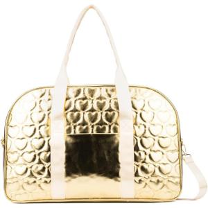 Olivia Miller Women’s Duffel Bag, Brianna Quilted Heart Gold Overnight Cute Shoulder Duffle Bag for Ladies, Travel Carry-On Weekender Getaway Weekend Duffle Tote Bag for Woman Teens Gym Teenage Sport Gift
