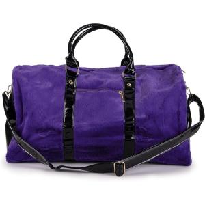 Olivia Miller Women’s Duffel Bag, Faux Fur & Fabric Overnight Cute Royal Purple Shoulder Duffle Bag for Ladies, Travel Carry-On Weekender Getaway Weekend Tote for Woman Teens Gym Teenage Sport Gift