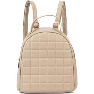 Olivia Miller Women’s Fashion, Belinda Beige Quilted Faux PU Leather Small Backpack, Casual Shoulder Bag Ladies Daypack Travel w Zipper