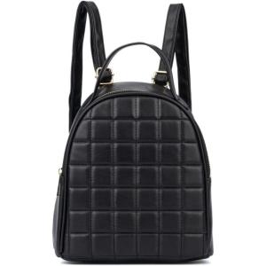 Olivia Miller Women’s Fashion, Belinda Black Quilted Faux PU Leather Small Backpack, Casual Shoulder Bag Ladies Daypack Travel w Zipper