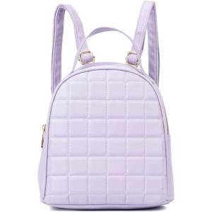 Olivia Miller Women’s Fashion, Belinda Lavender Quilted Faux PU Leather Small Backpack, Casual Shoulder Bag Ladies Daypack Travel w Zipper