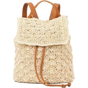 Olivia Miller Women’s Fashion, Corinne Natural Beige Crochet Woven Small Backpack, Casual Shoulder Bag Ladies Daypack Travel