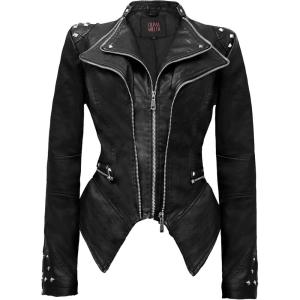 Olivia Miller Women’s Fashion Faux Leather Biker Jacket Rivet Lapel Shaping Moto Outerwear(Jk44169-black)