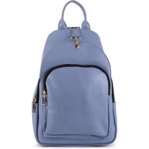 Olivia Miller Women’s Fashion PU Leather Casual 2 Way Ocean Blue Mini Backpack Sling Shoulder Bag Ladies Daypack Travel w Zipper