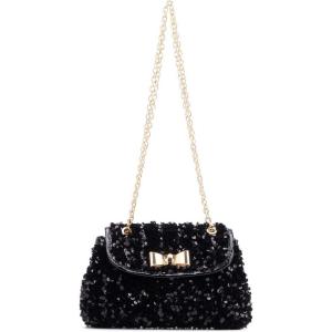 Olivia Miller Women’s Fashion Zaria Sequin w Front Flap Evening Bag, Wedding Prom Party Clutch Crossbody Handbag(Black)