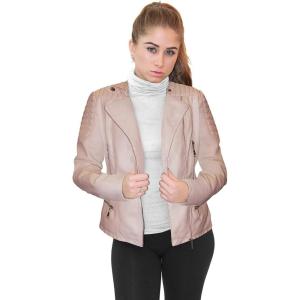 Olivia Miller Womens Faux Leather Zip Up Moto Biker Jacket(Dusty Rose)