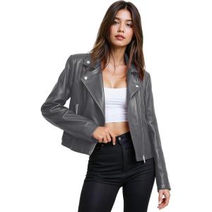 Olivia Miller Womens Faux Leather Zip Up Moto Biker Jacket(Jk5208-gray)