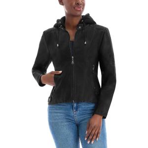 Olivia Miller Womens Faux Leather Zip Up Moto Biker Jacket(Jk5210-black)