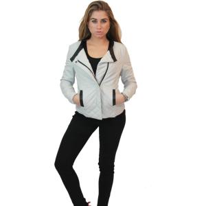 Olivia Miller Womens Faux Leather Zip Up Moto Biker Jacket(Offwhite)