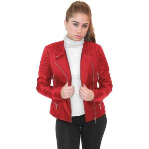 Olivia Miller Womens Faux Leather Zip Up Moto Biker Jacket(Red)