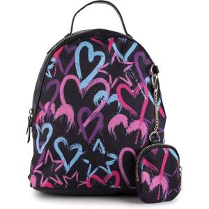 Olivia Miller Women’s Lightweight Mini Casual Adjustable Black Backpack w Coin Pouch n Cute Printed Hearts Ladies Shoulder Bag Daypack Travel w Zipper