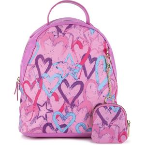 Olivia Miller Women’s Lightweight Mini Casual Adjustable Pink Backpack w Coin Pouch n Cute Printed Hearts Ladies Shoulder Bag Daypack Travel w Zipper