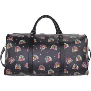 Olivia Miller Women’s Rainbow Print Faux Leather Duffel Bag Travel Weekend Gym