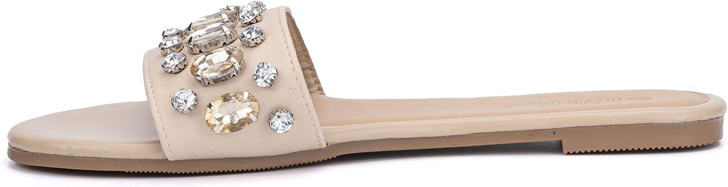 imageOlivia Miller Womens Elsa Slide Round Sandals Polyvinyl Chloride OutsoleNude