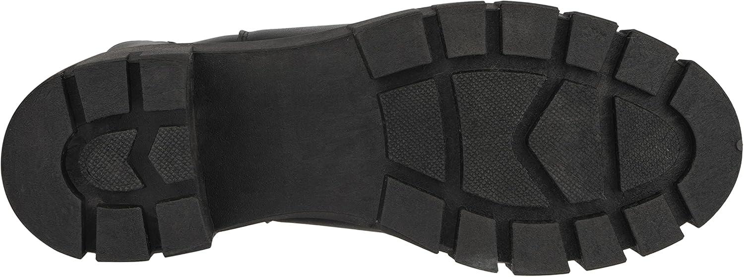 imageOlivia Miller Womens Fashion Shoes Faux PU Leather Elastic Double Gore Slip On Lug Sole Round Toe Chunky Heel Chelsea Mid Calf Ankle BootsWhiteBlack