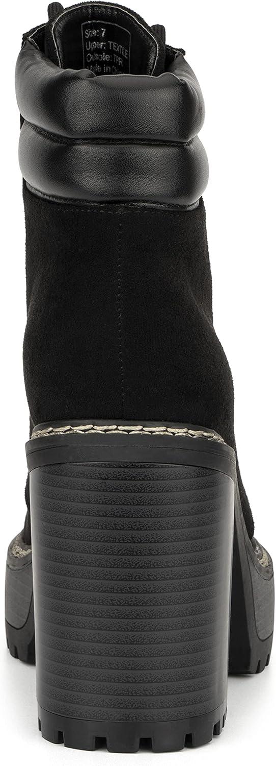 imageOlivia Miller Womens Fashion Shoes Faux Suede Lace Up Slip On Chunky High Heel Casual Bootie Round Toe Ankle BootsBlack