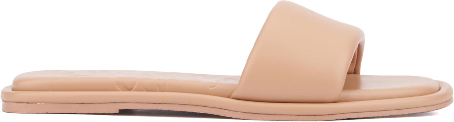 imageOlivia Miller Womens Power Play Slide Square Sandals Rubber OutsoleNude