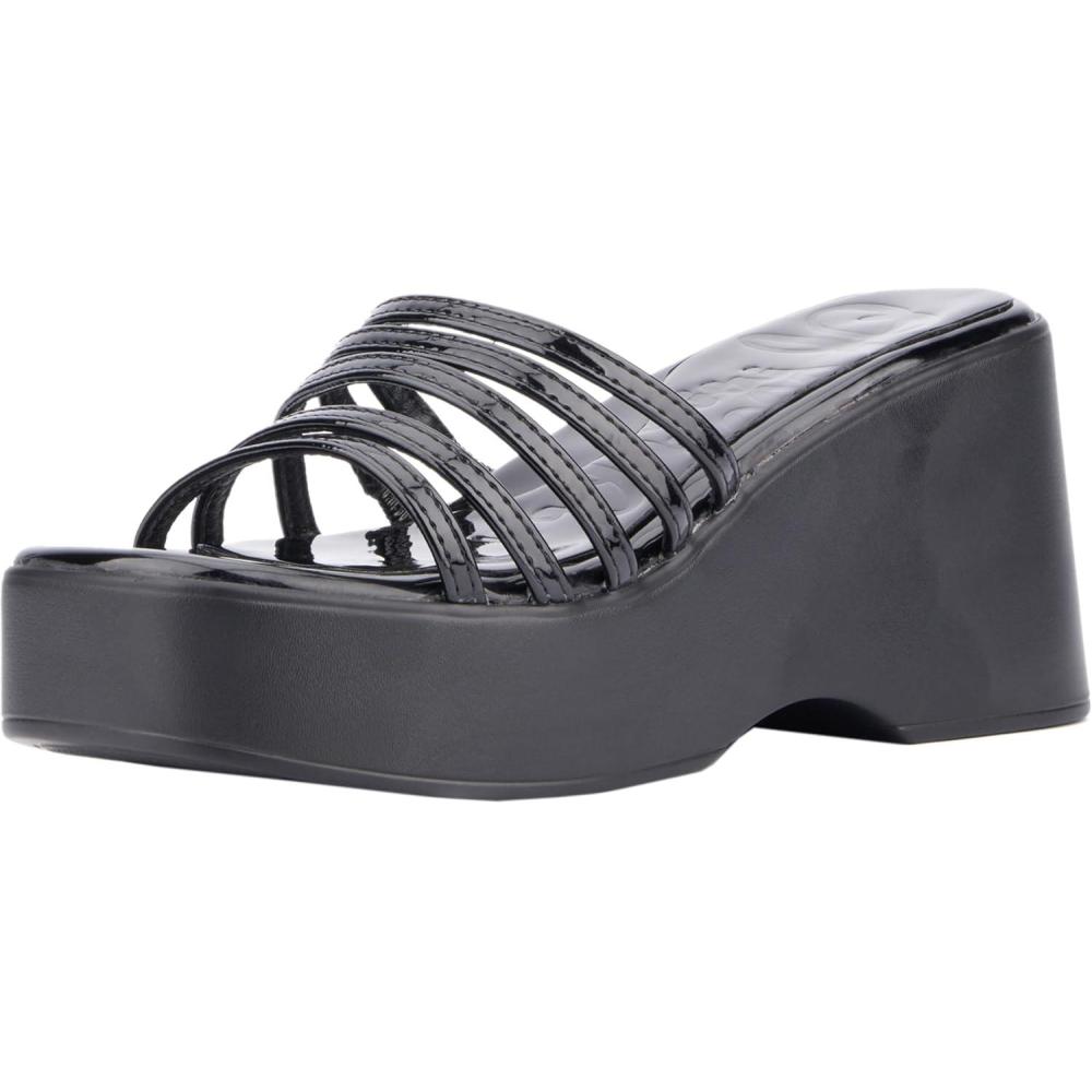 imageOlivia Miller Womens Dreamer Wedge Square Sandals Faux Leather OutsoleBlack