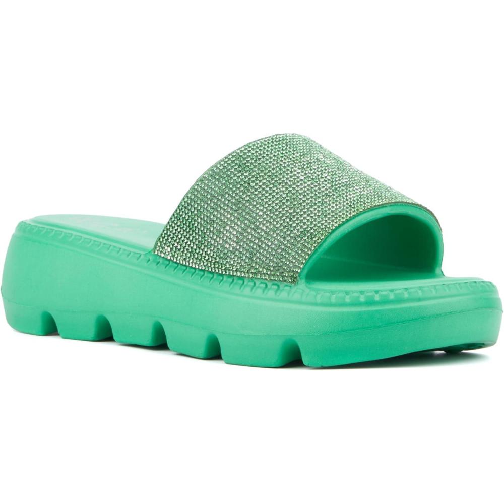 imageOlivia Miller Womens Glitter Gaze Slide Square Sandals Eva OutsoleGreen