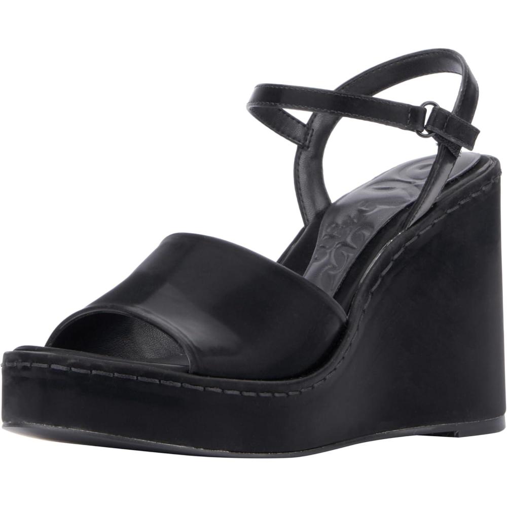 imageOlivia Miller Womens Magnetic Wedge Round Sandals Rubber OutsoleBlack
